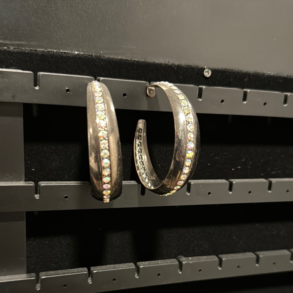 Elegant Silver Hoop Earrings with Crystal Accents